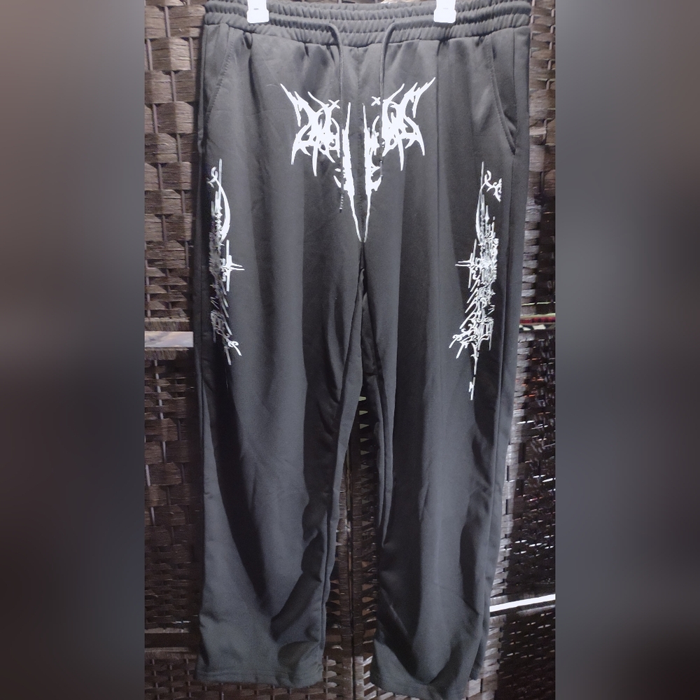 Gothic-style Baggy Sweatpants White Cybersigilism Graphic Men's XL